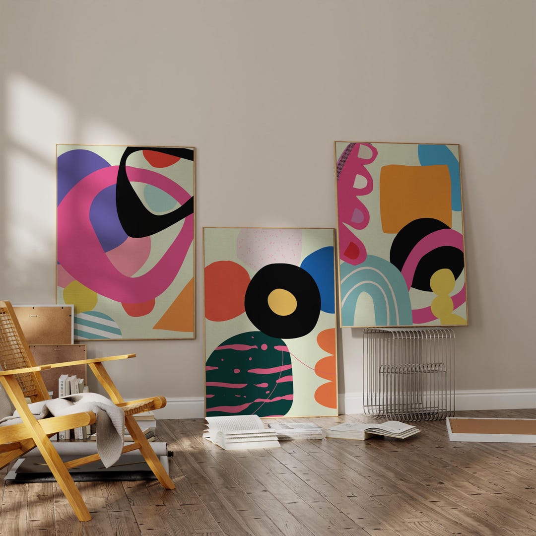 Modern Color Block Wall Art | Set of 3 Geometric Abstract Prints ...