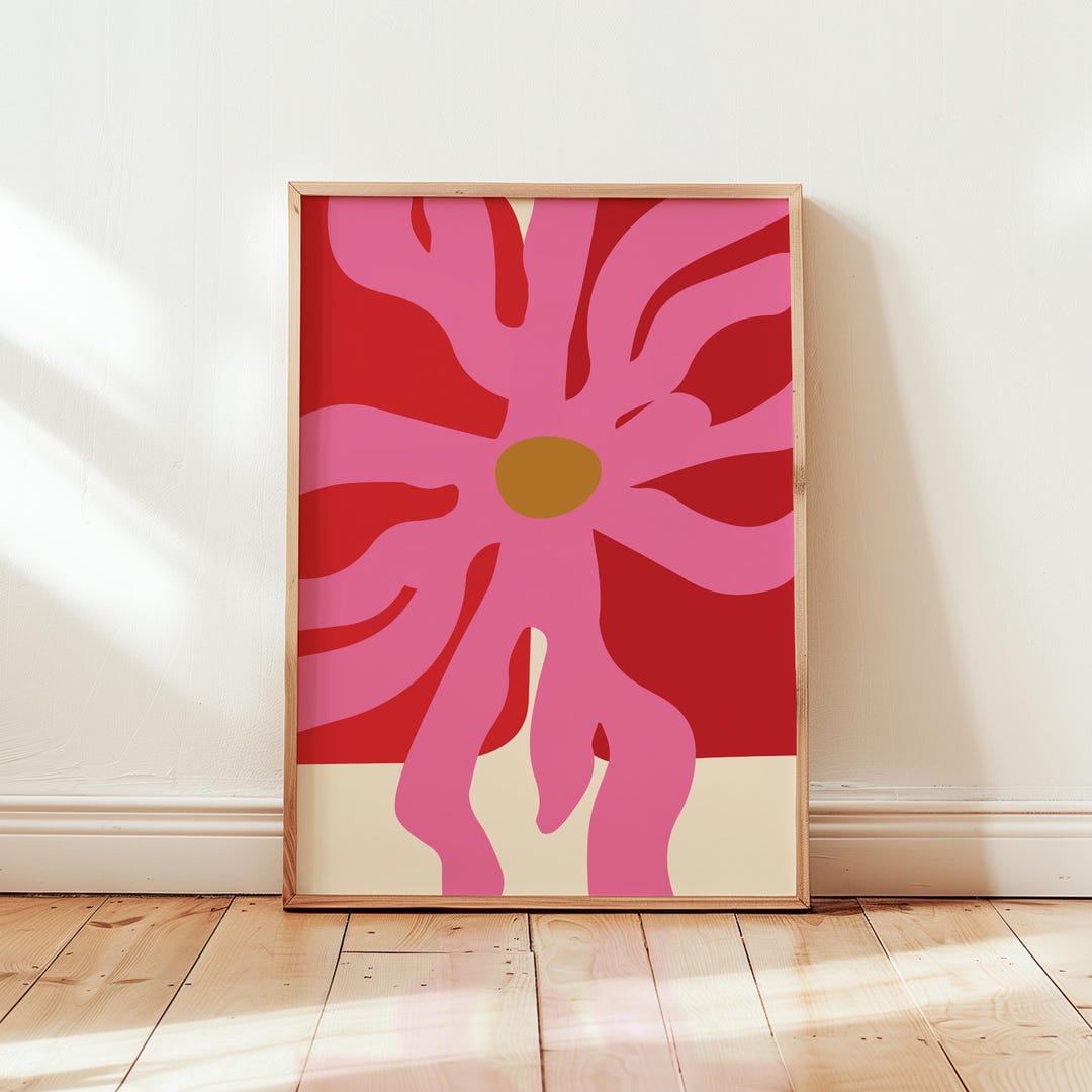 Pink Flower Wall Art Print | Modern Abstract Floral Poster | Colorful ...