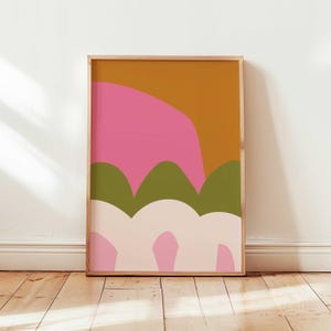 Pink Prints, Abstract Wall Art, Trendy Hot Pink Orange Abstract Print, Digital Art Download, Fuchsia Color Block Art Print ,70 s Retro Art