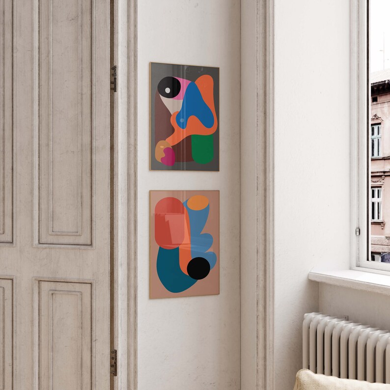 Colorful Mid Century Modern Art Print Set of 2 Modern Wall Art Etsy
