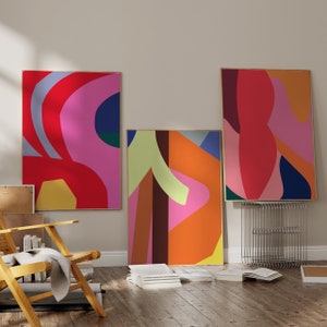 Colorful Wall Art Bold Abstract Set of 3 Prints Modern Wall Art Colorful Prints Trendy Aesthetic Room Decor Pink Prints  Modern Art Posters