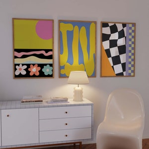 Trendy Wall Art Set of 3 Preppy Poster Prints Gallery Wall Prints Vibrant Colorful Prints Maximalist Decor Apartment Aesthetic Digital Print