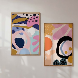 Ensemble de 2 impressions abstraites géniales, art mural coloré, impression d'art moderne, ensemble de 2 impressions abstraites colorées, art mural imprimable coloré tendance