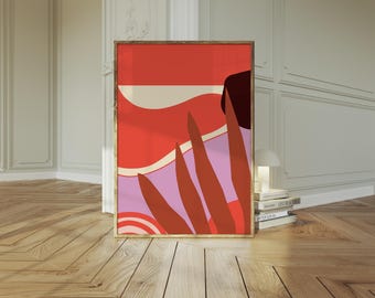 Red Orange Abstract Wall Art Print | Modern Minimalist Poster | Warm Contemporary Decor for Living Room | Bold Geometric Artwork