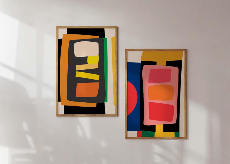 Abstract Color Block Wall Art Set of 2 | Modern Geometric Prints | Bold ...