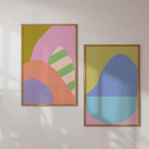 Colorful Modern Wall Art Set Colorful Abstract Print Set Colorful Trendy Wall Art Girly Wall Art Pink Green Lime Prints Dopamine Decor