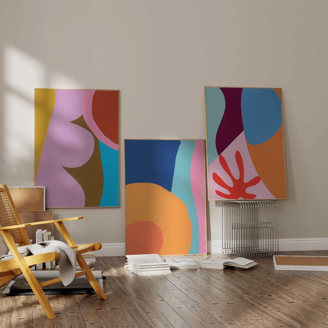 Abstract Art Prints Set | Modern Colorful Shapes, Gallery Wall - Etsy
