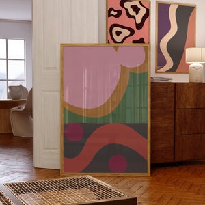 Impressions murales de galerie, art mural coloré, art mural abstrait, impressions colorées, impressions numériques de mur de galerie, lot de 3 oeuvres d&#39;art, impressions modernes