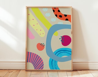 Colorful Abstract Shapes Print | Modern Retro Wall Art | Playful Geometric Decor | Vibrant Contemporary Poster