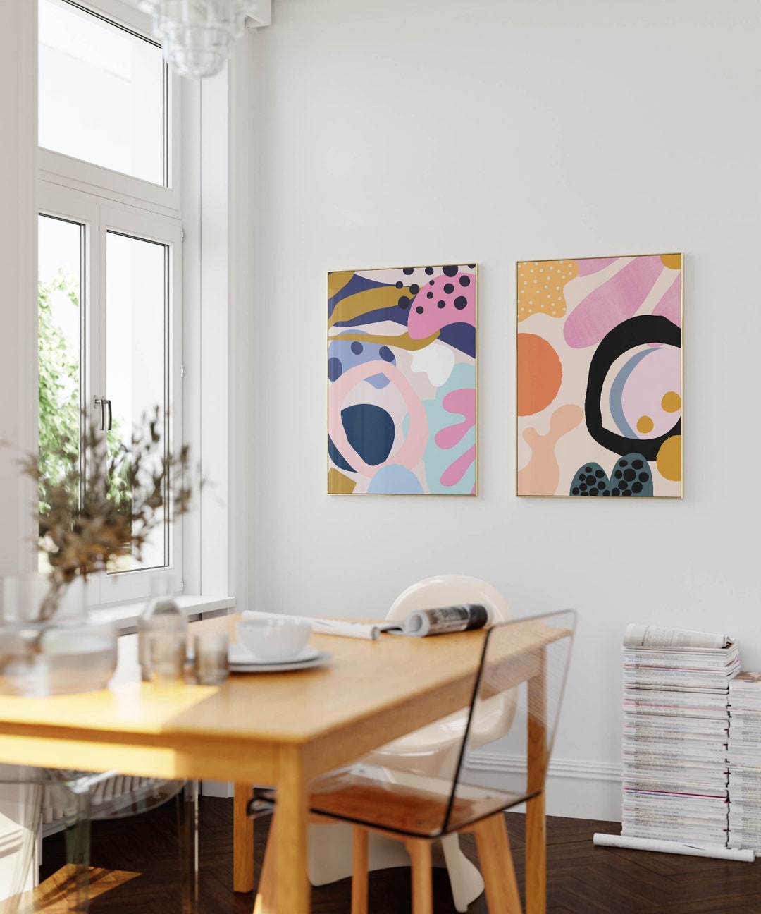 Funky Abstract Set of 2 Art Prints Colorful Wall Art Modern - Etsy