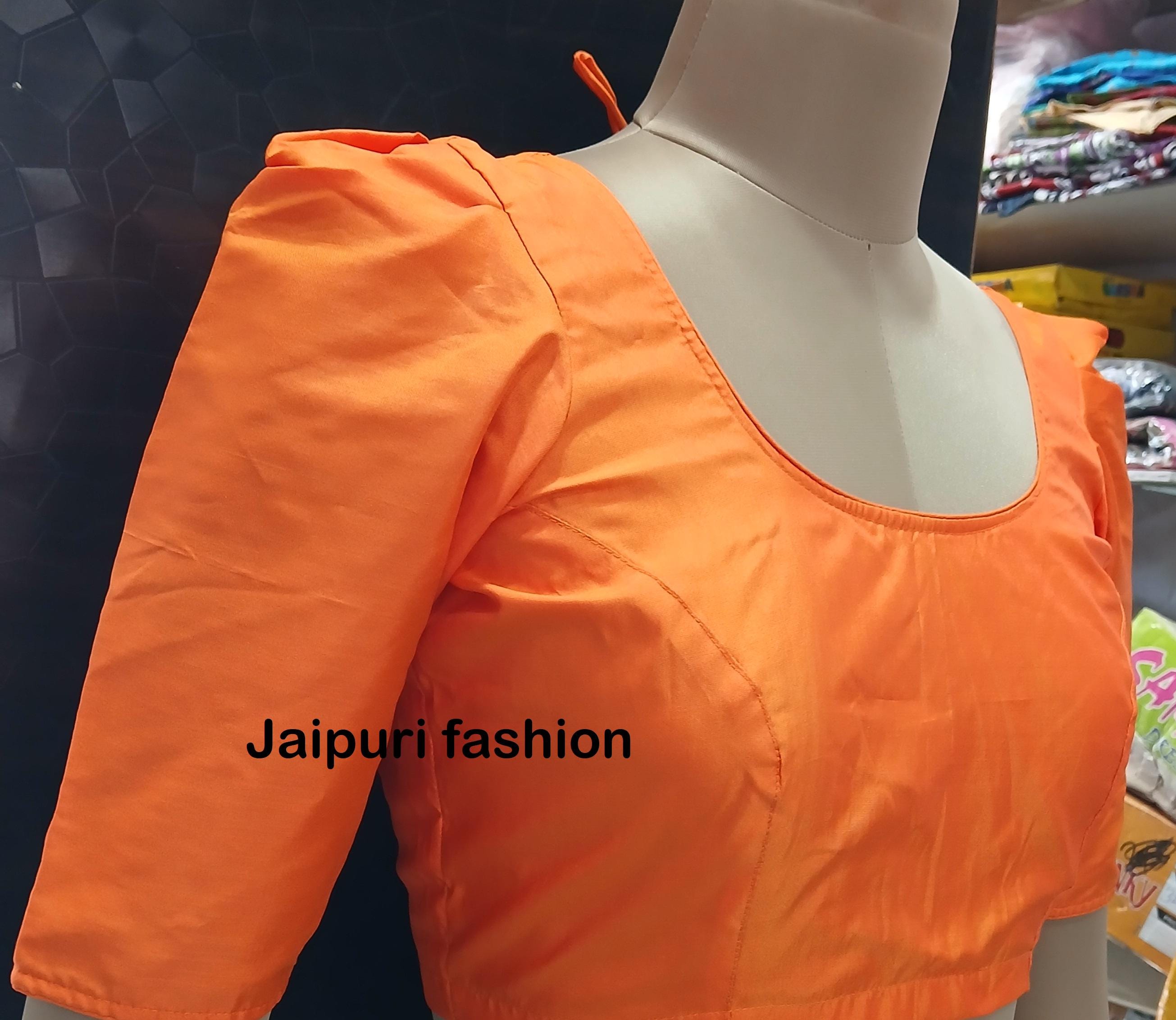 Handmade Round Neck Blouse With Designer Puff Sleeves Solid