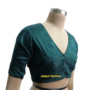 Designer V Neck saree blouse, Elbow sleeves Saree Blouse, Indian Sari Blouse, Bollywood Sari Blouse, Women Blouse, Popular colour available