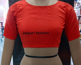 Red Dupion Silk Saree Blouse, Indian Ethnic Half Sleeve Choli, Wedding Party Wear