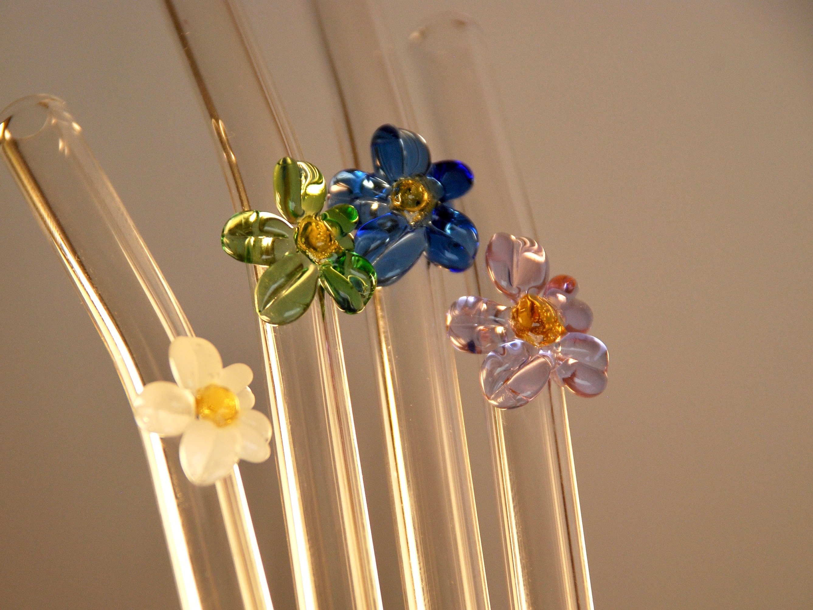 Glass Drinking Straws Cleaner, Flower Glass Straws