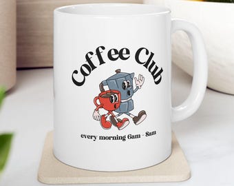 Retro Coffee Club White Ceramic Mug, (11oz, 15oz)