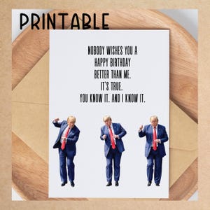 Carte d'anniversaire Trump drôle, carte Trump imprimable, voeux de danse Trump, carte d'anniversaire humour politique, cadeau pour papa, téléchargement numérique