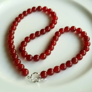 Energy Carnelian Gemstone Natural 8mmBead Necklace 925 Solid Sterling Silver 18"