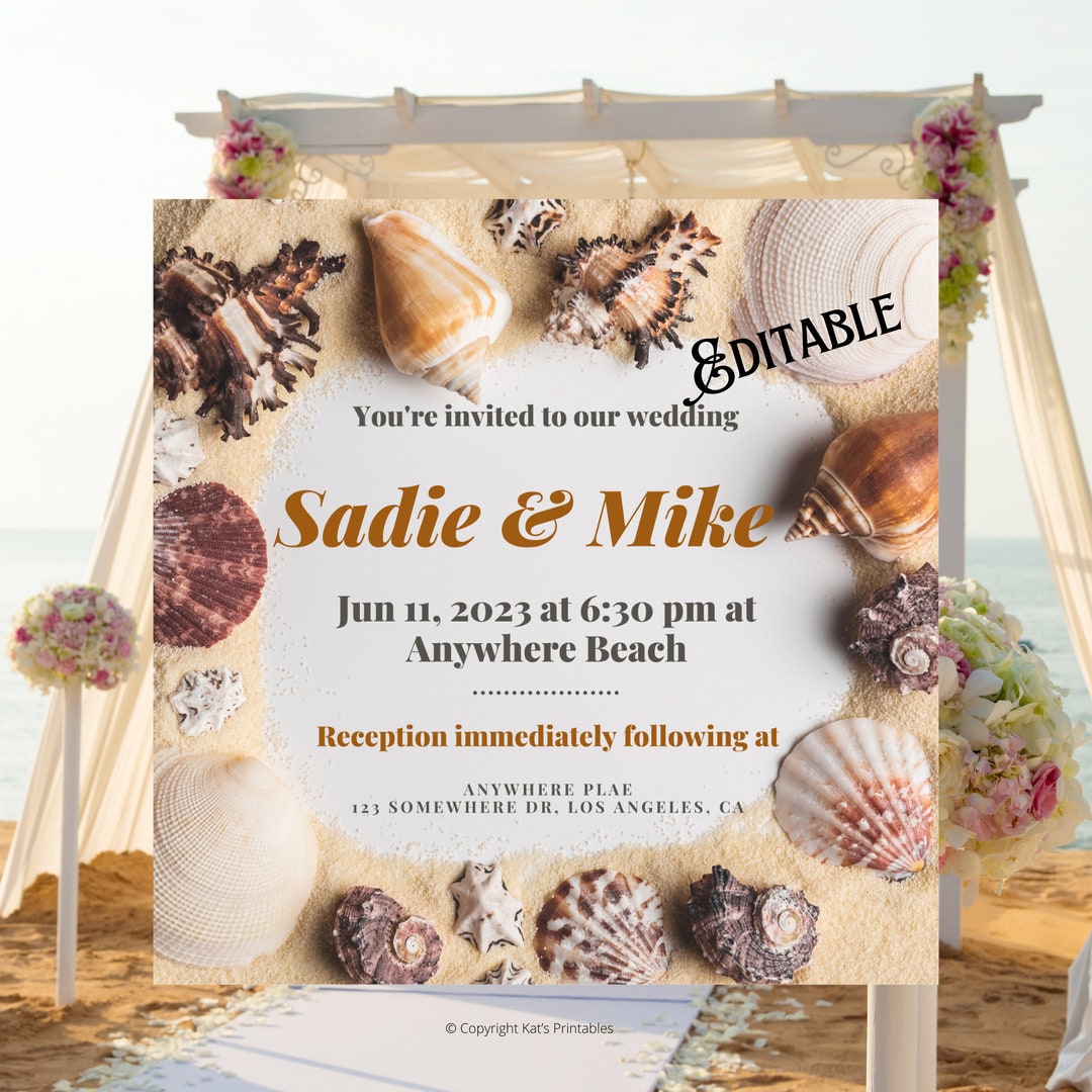 Beach Wedding Invitation Template Editable INSTANT Download - Etsy