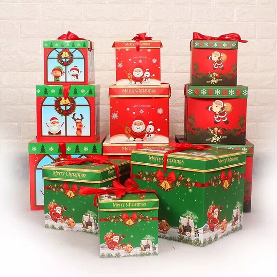 3 Pcs Xmas Nesting Box for Gift Wrapping Party Decor, Christmas Decorative Stacking Boxes, Red