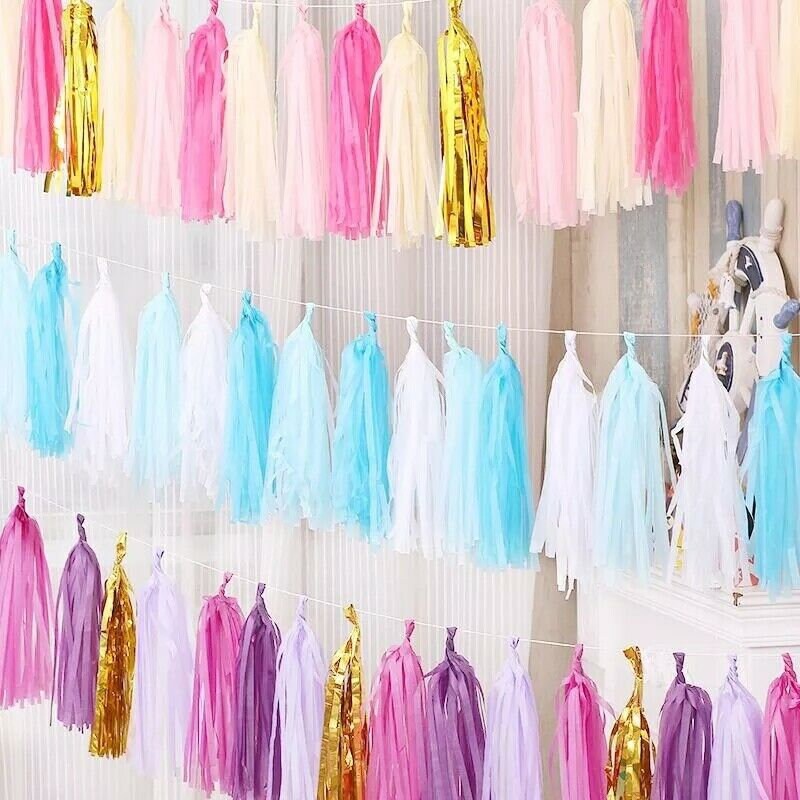 Bright and Shimmer Pink Paper Tassel Garland Fully Assembled 1st Girls  Birthday Bunting Baby Shower Bridal Shower Wedding Decorations 