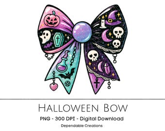 Halloween Bow PNG, Pastel Goth Clipart, Spooky Cute Digital Download for Sublimation Totebags Tshirts & more