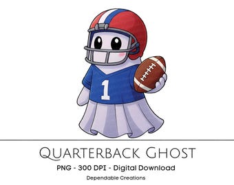 Quarterback Ghost PNG – Halloween Football Clipart – 300 DPI Digital Download for Sublimation & Crafts