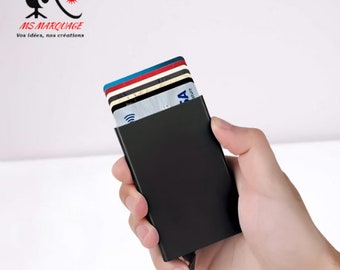 Porte cartes de crédit / visite en métal anodisé couleur ( 5 couleurs au choix ) technologie protection sans contact! gravure laser