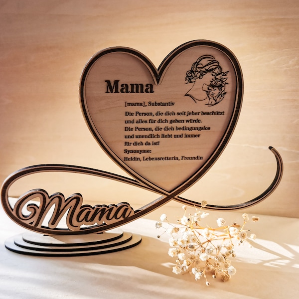 File laser - Stand decorativo regalo per la festa della mamma con la definizione "Mamma" - Download digitale SVG, DXF, PDF