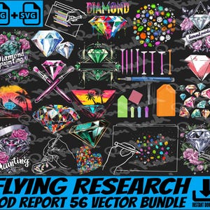 56 Diamond Painting SVG Bundle For Shirts / Hobby PNG Sublimation Files / Diamonds Vectors for Commercial Use + Pod Report Niche Guide