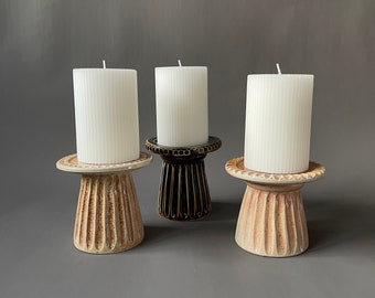 Handmade Ceramic Candle Holder - Pillar Candle Holder Rustic Home Decor Wood Fired Ceramic Cupcake Stand