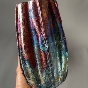 Handmade One-of-a-Kind Raku Vases Cactus Shaped Vase Unique Iridescent Rainbow Colors Shiny Metallic image 7