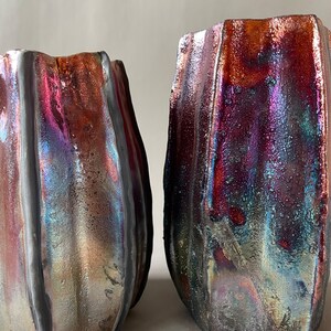 Handmade One-of-a-Kind Raku Vases Cactus Shaped Vase Unique Iridescent Rainbow Colors Shiny Metallic image 10