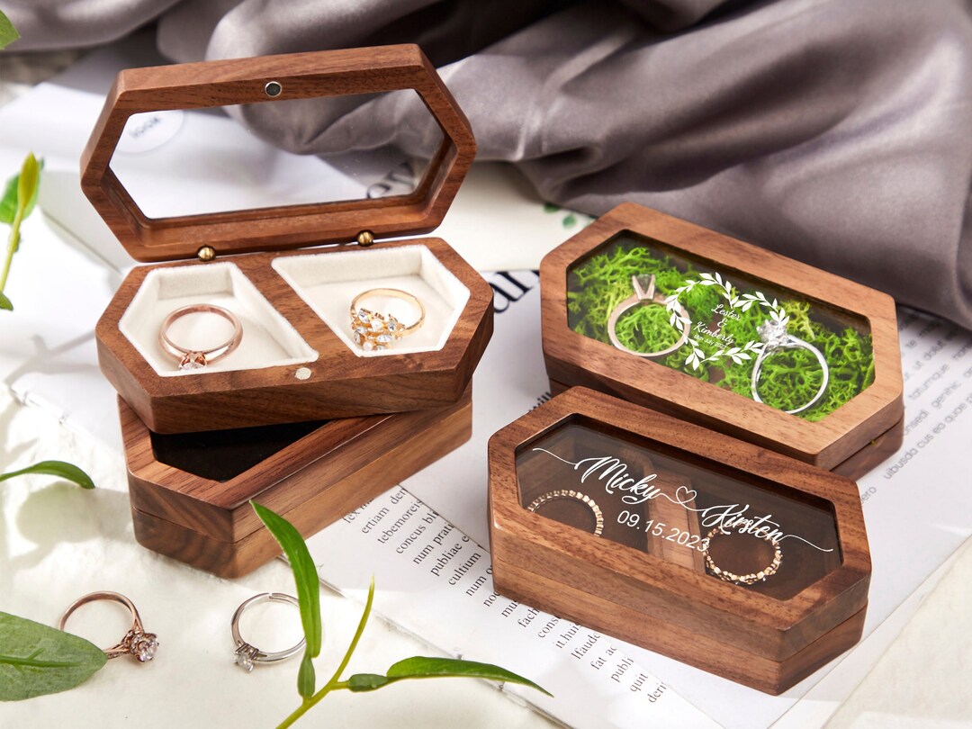 Wedding Ring Boxwood Engagement Ring Boxdouble Slot Wedding Etsy