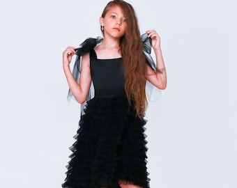 Princess tulle black dress, Birthday dress, stylish black dress, Handmade Black Dress from Latvia, Kids  - Eclipse