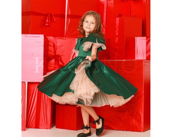 Green Girls Dress, Birthday Dress, Prom Dress, Ball Dress, Luxury Kids Dress, Soft tulle - Emerald Fairy Tale