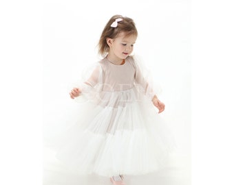 White tulle kids dress, Baby girl dress, birthday dress, occasion dress for kids, soft tulle -  Cotton Candy