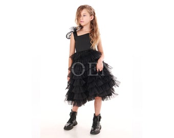 Black Tulle Girls Dress, Princess Dress, Birthday Dress, Prom Dress, Stylish girls dress, Soft Tulle, Luxury kids dress -  Midnight Ballet