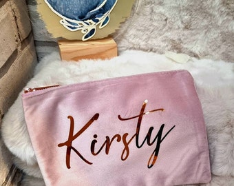Make up bag, velvet cosmetic bag, personalised make up bag