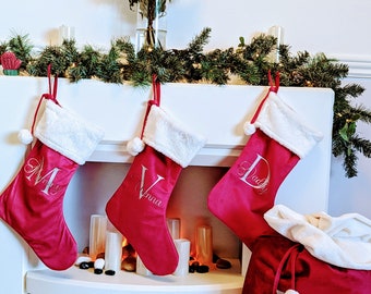 Velvet stocking, fur stocking, first Christmas stocking, baby first Christmas, present sack, personalised stocking, stocking and sack sets