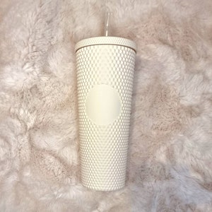 Studded 24oz double walled tumbler, personalised screw lid and straw, starbucks style, studded cold eco cup, birthday gift for girl friend White