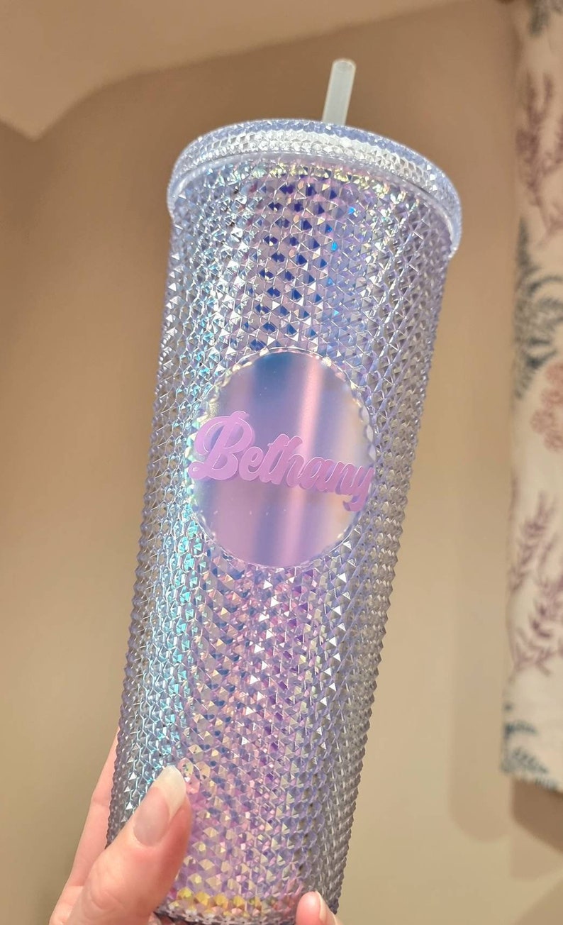 Studded 24oz double walled tumbler, personalised screw lid and straw, starbucks style, studded cold eco cup, birthday gift for girl friend Unicorn
