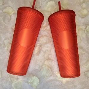 Studded 24oz double walled tumbler, personalised screw lid and straw, starbucks style, studded cold eco cup, birthday gift for girl friend Matte Red