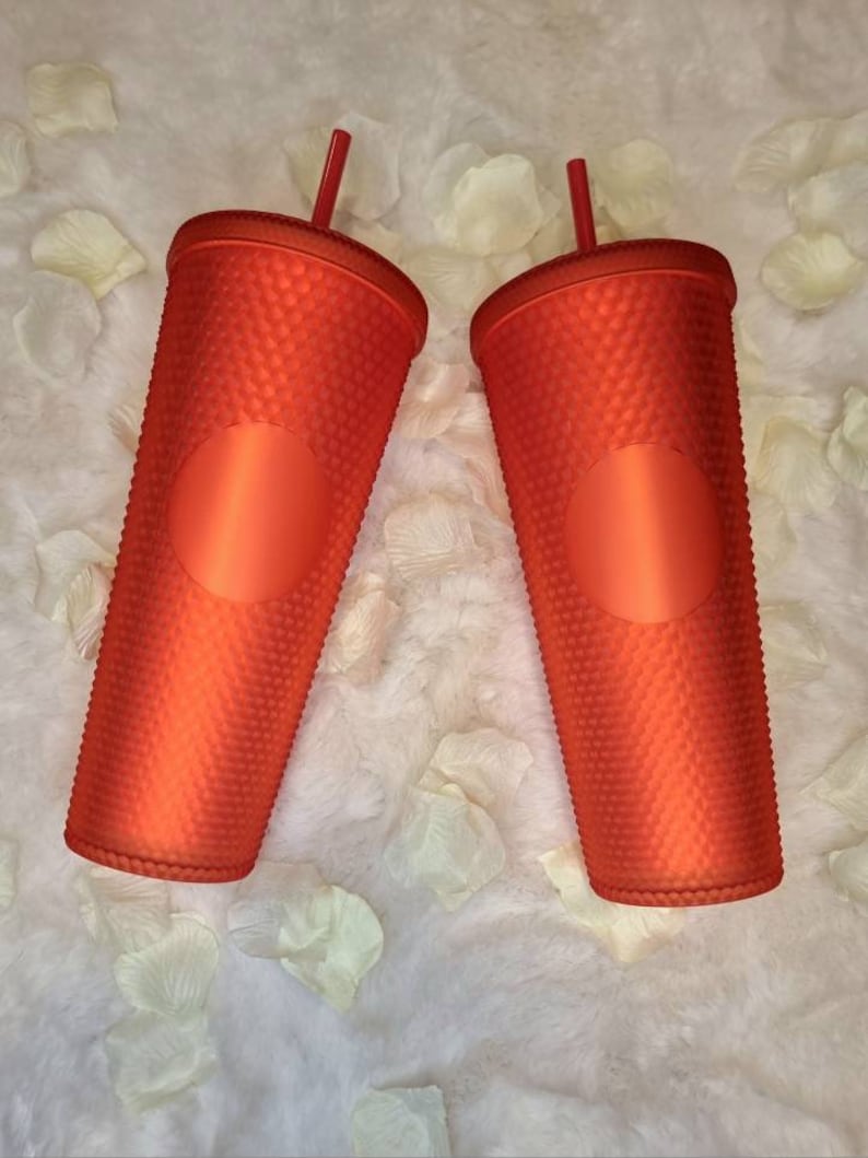 Studded 24oz double walled tumbler, personalised screw lid and straw, starbucks style, studded cold eco cup, birthday gift for girl friend Matte Red