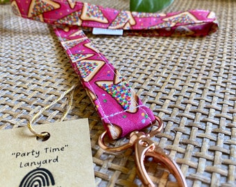 Fabric Lanyard  Party Time • Teacher Lanyard • Breakaway Lanyard • ID Holder • Keys • USB • 100 % Cotton • Handmade in Perth, WA