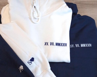 Embroidered Roman Numeral Hoodie: Personalized Couple Gift