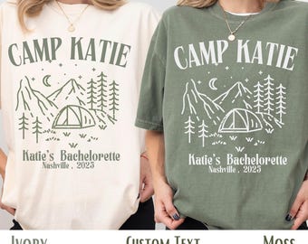 Koszulka Vintage Camp Bachelorette, spersonalizowane koszulki na wieczór panieński na kempingu, koszulka Outdoor Mountain Bride, wieczór panieński w stylu retro z motywem jeziora, wędrówka po górach
