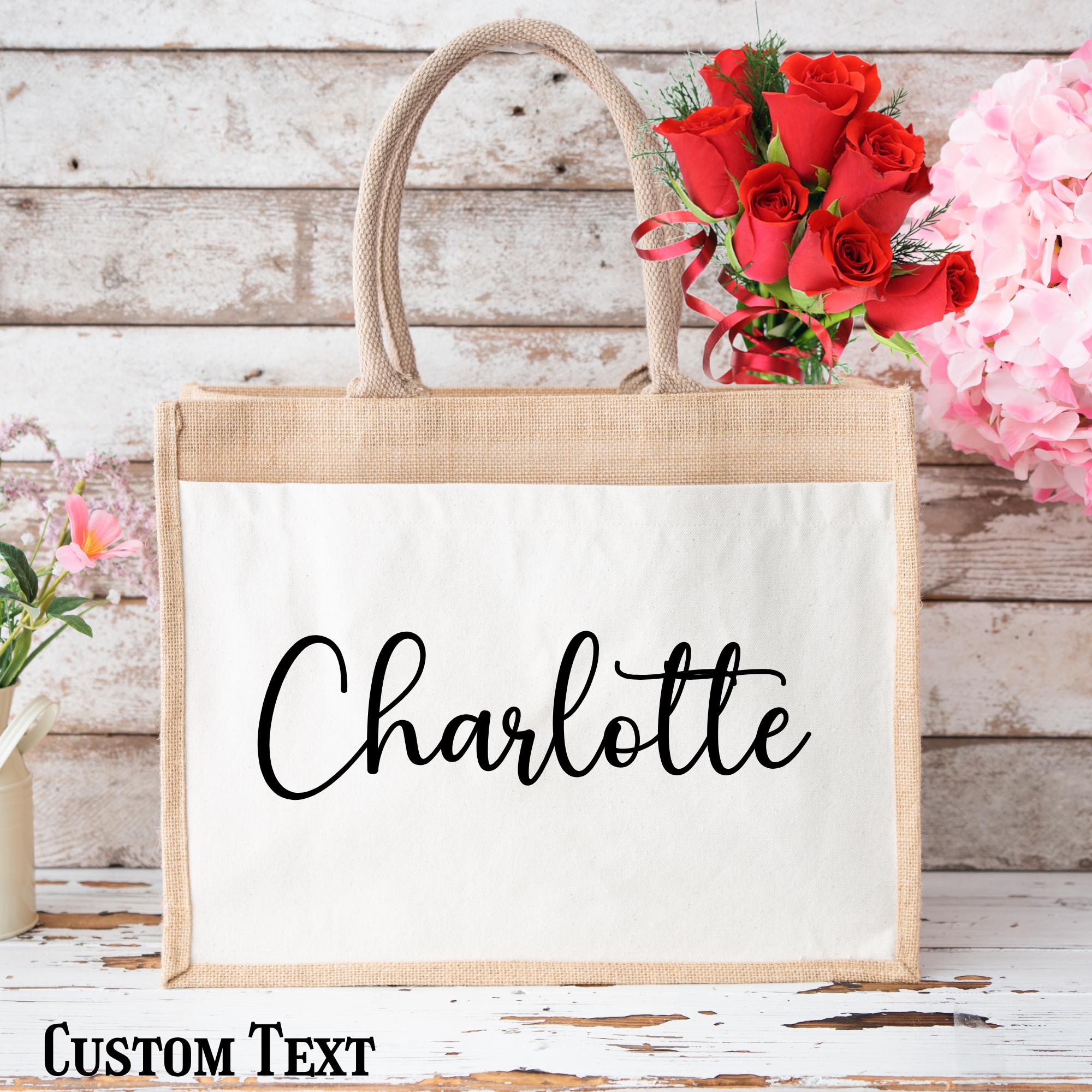 Sac en jute personnalisé avec fleurs pour le mois de naissance : cadeau