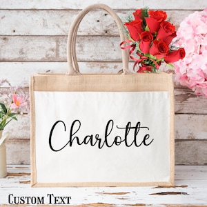 Bridesmaid Burlap Bags,Personalized Bridesmaid Gift Bags,Jute Beach Tote Bags,Wedding Gift Bags,Maid of Honor Tote Bag,Party Gift Bags