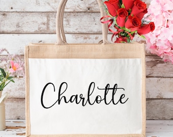 Bridesmaid Burlap Bags,Personalized Bridesmaid Gift Bags,Jute Beach Tote Bags,Wedding Gift Bags,Maid of Honor Tote Bag,Party Gift Bags