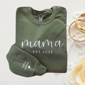 Custom Mama Embroidered Sweatshirt With Kids Names Sleeve, Custom Mom Hoodie, Baby Reveal Outfit, New Mom Clothing, Custom Mothers Day Gifts